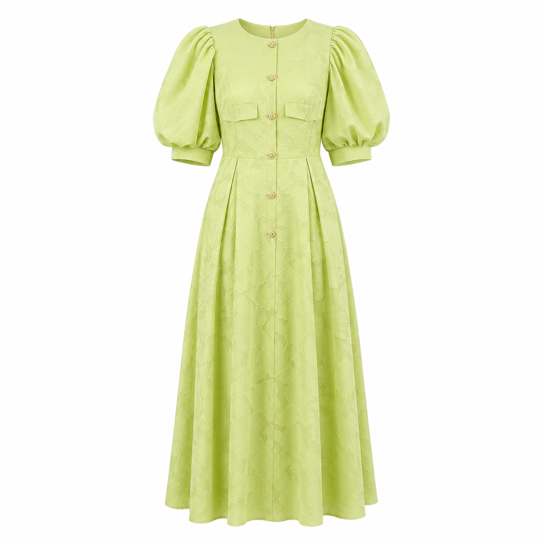 Lime Puff Sleeve Jacquard Dress - Bloom