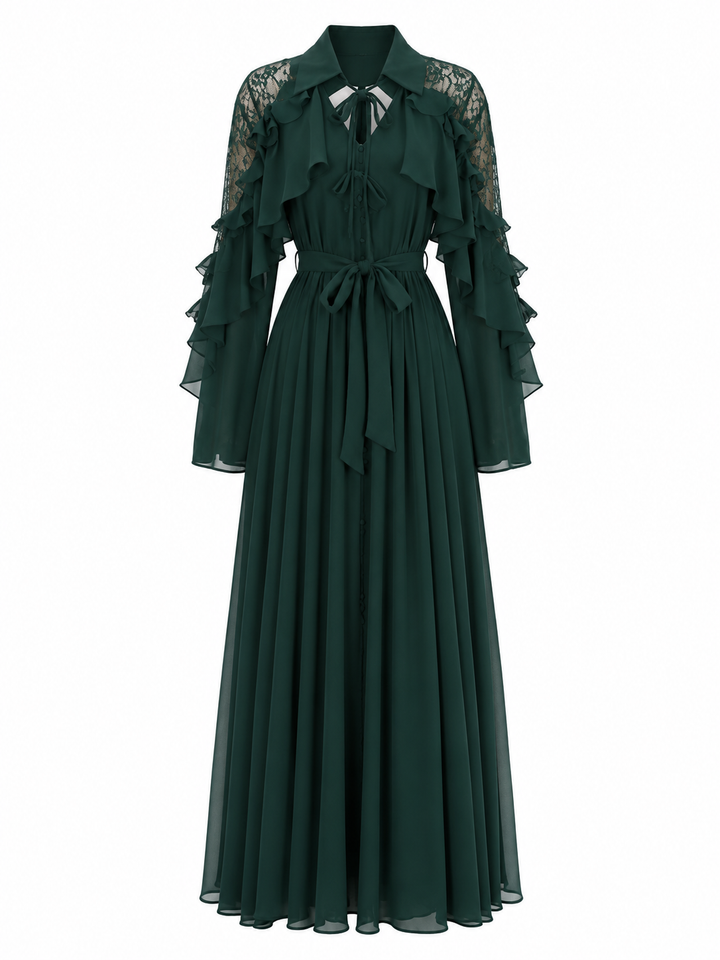 Emerald Ruffle Chiffon Maxi Dress - Grace