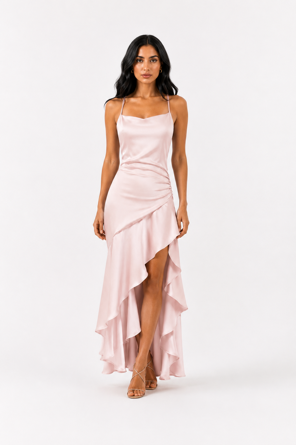Ruby Satin High-Low Evening Dress — Scarlet