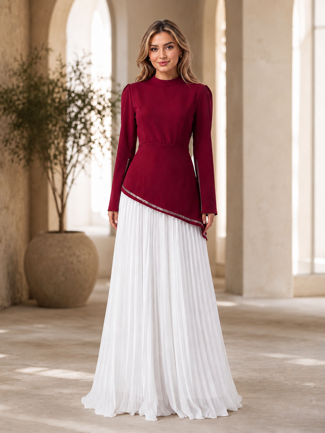 Pleated Chiffon Maxi Dress Set - Sky