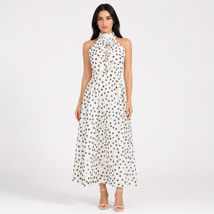 Ivory Polka Dot Halter Maxi Dress – ÉLISSA