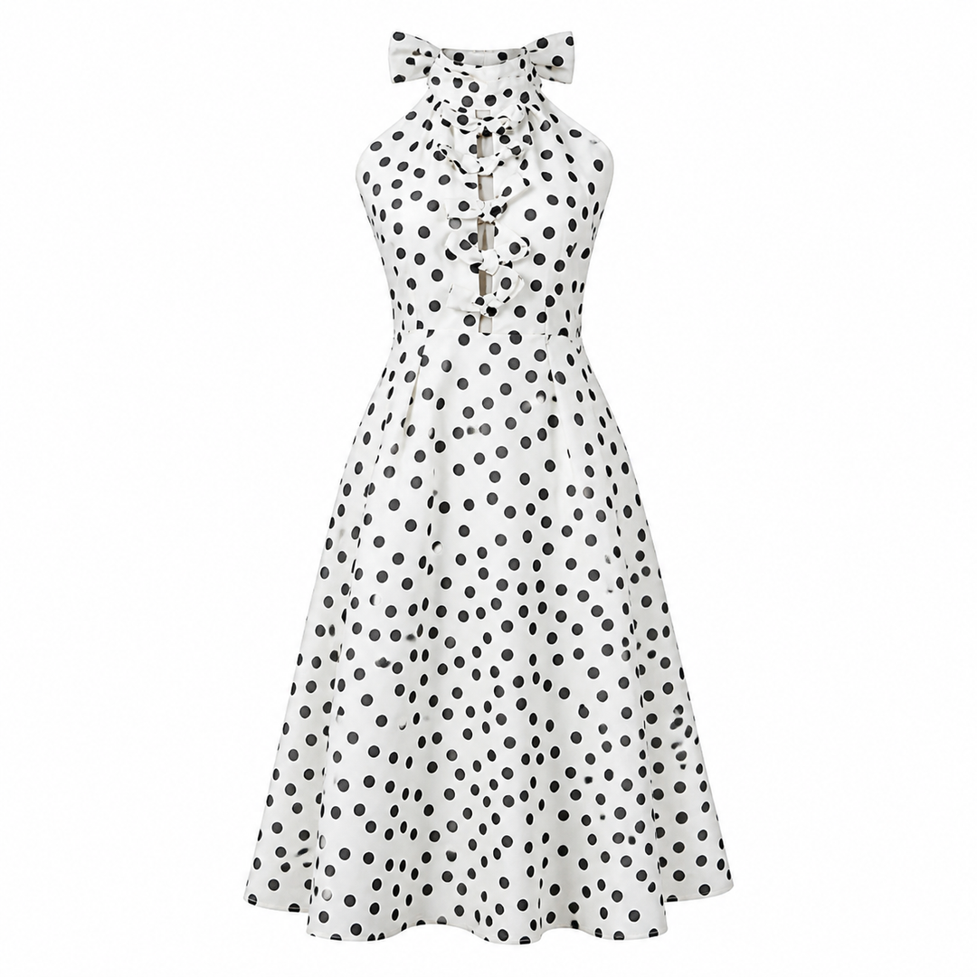 Ivory Polka Dot Halter Maxi Dress – ÉLISSA