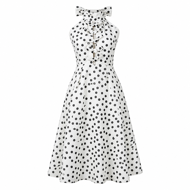 Ivory Polka Dot Halter Maxi Dress – ÉLISSA