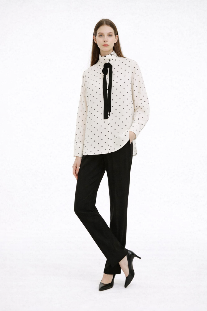 polka dot blouse and mini skirt set with scarf tie –  SET