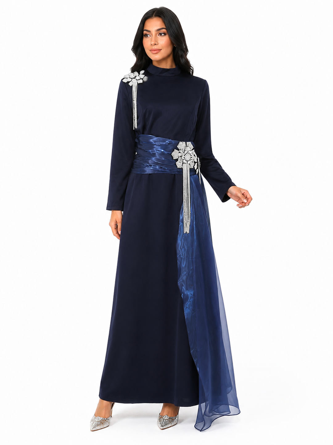 Embellished Sash Maxi Dress - Midnight