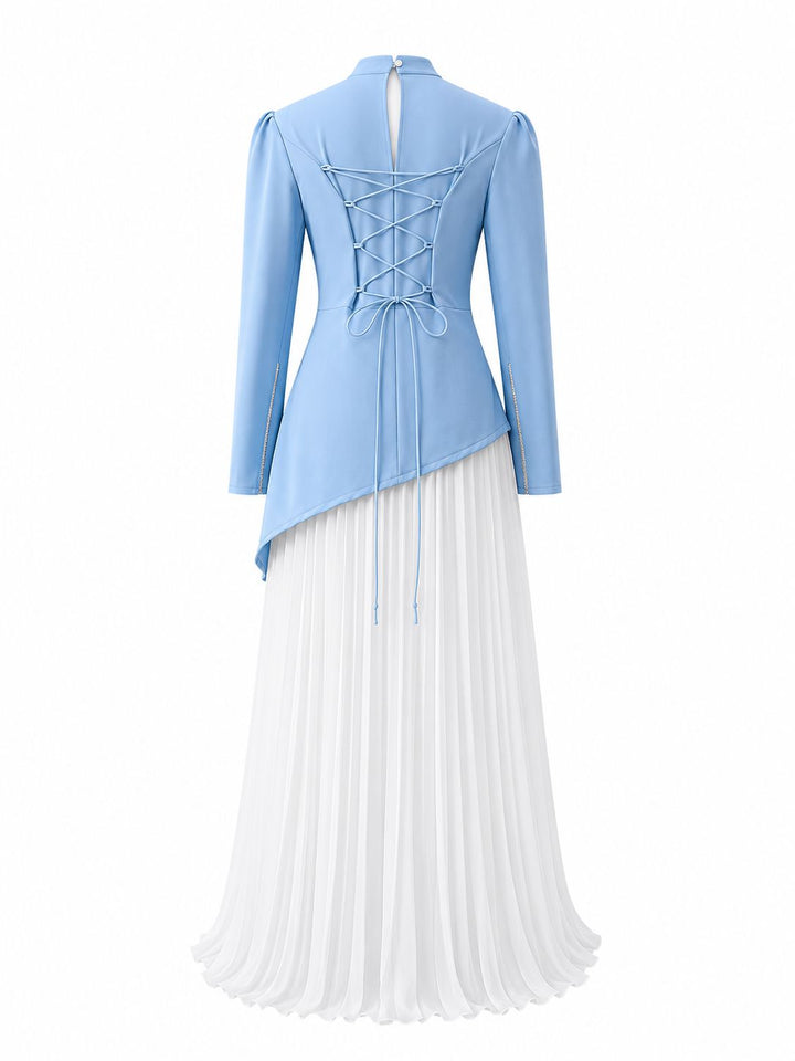 Pleated Chiffon Maxi Dress Set - Sky