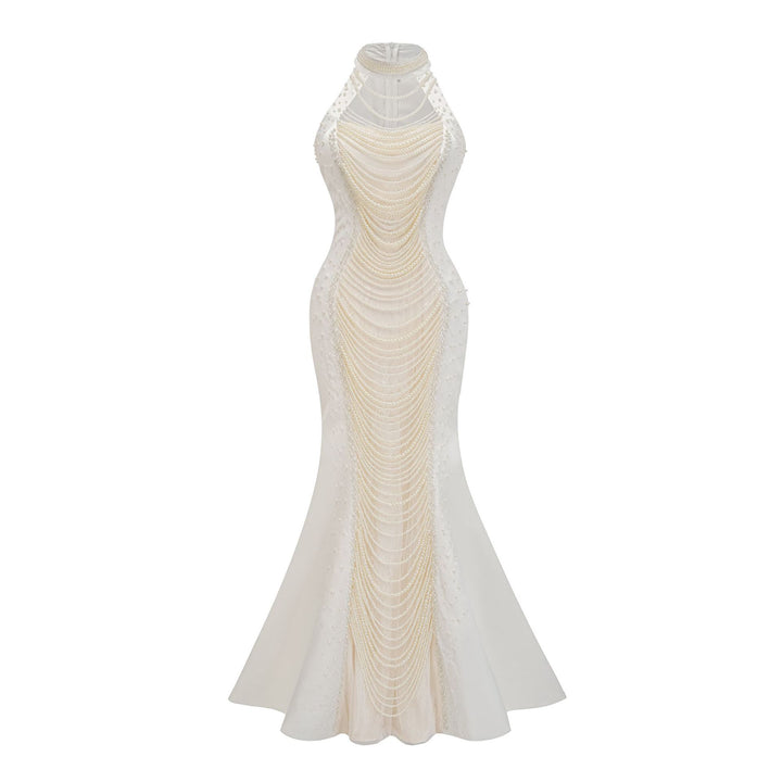 halter mermaid gown with draped beaded detailing – NOCTARA