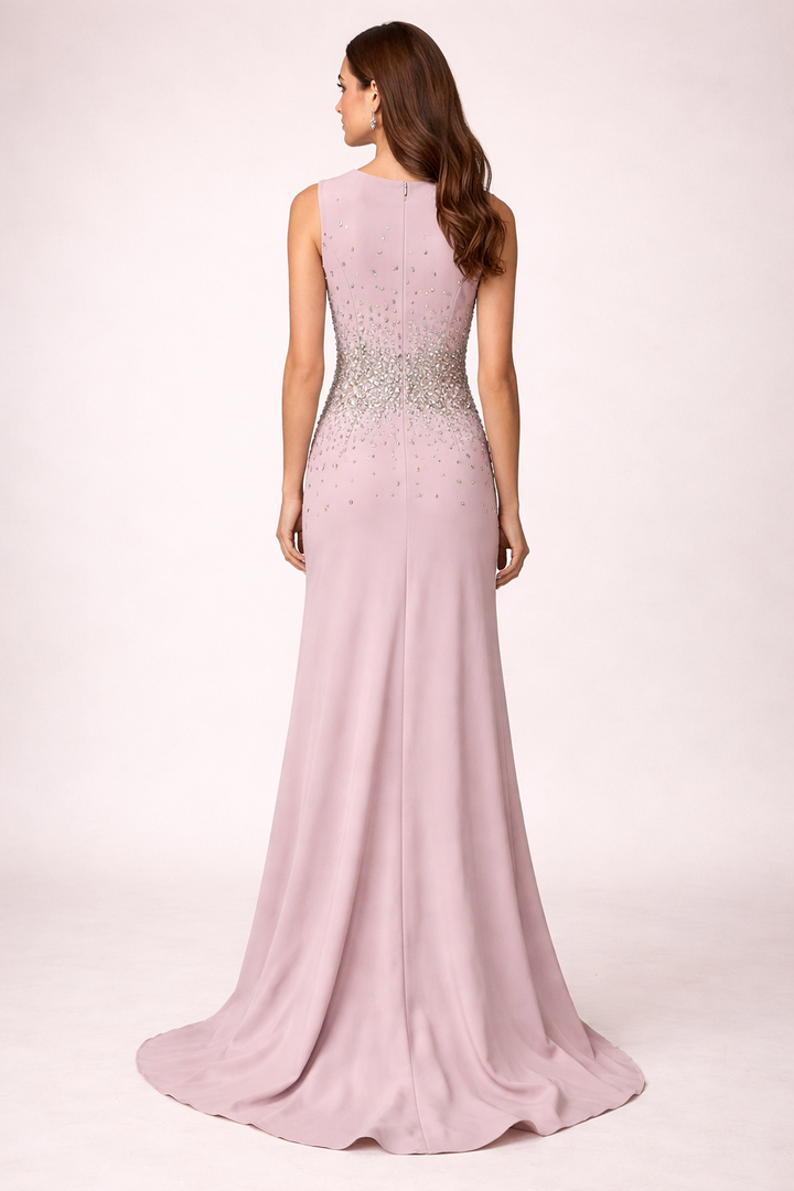 sleeveless evening gown with crystal embellished waist – BLUSH