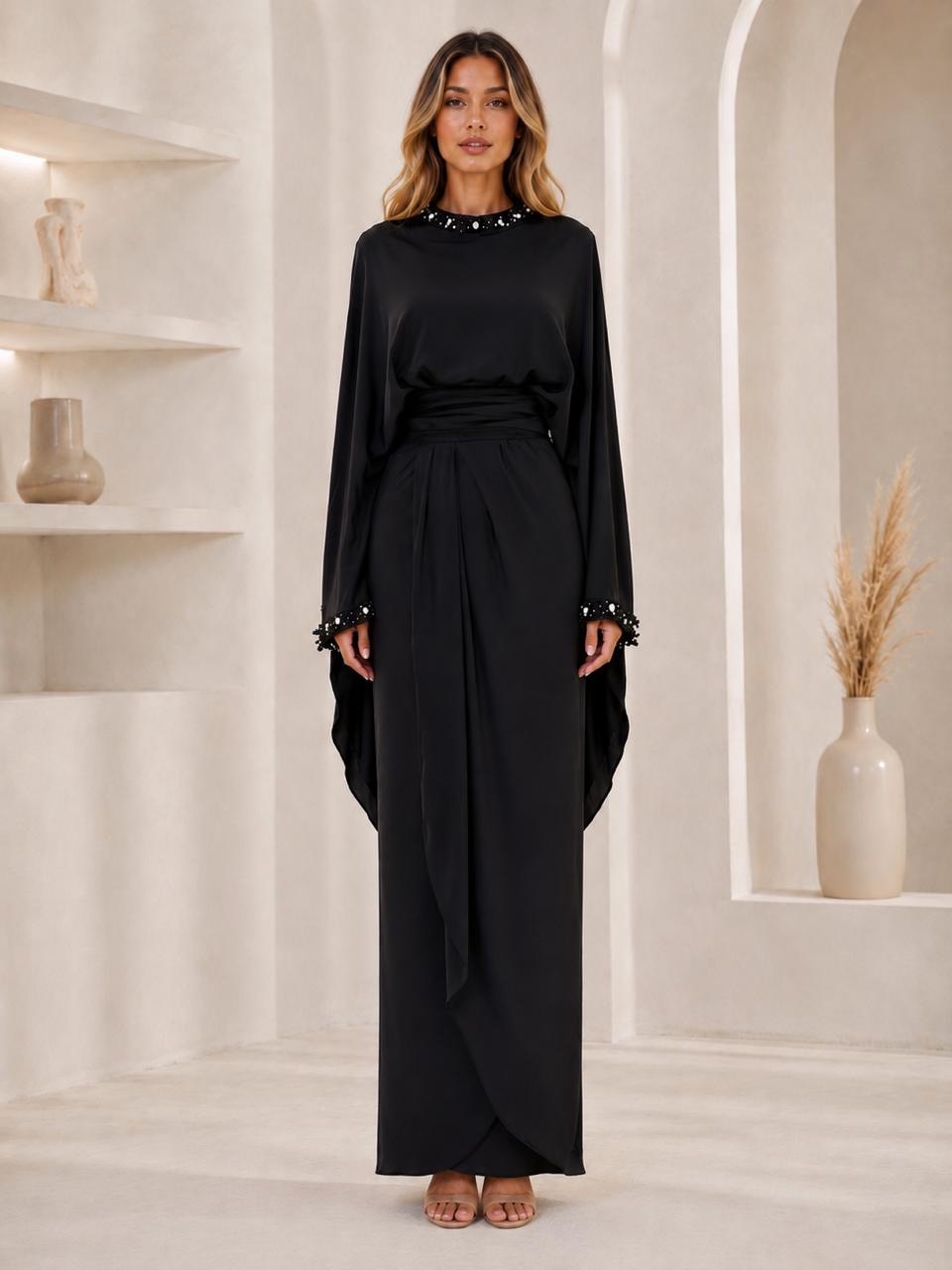 Crystal Collar Draped Maxi Dress - Grace