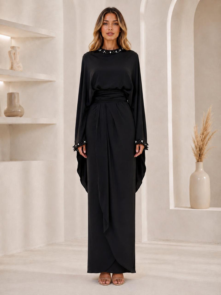 Crystal Collar Draped Maxi Dress - Grace