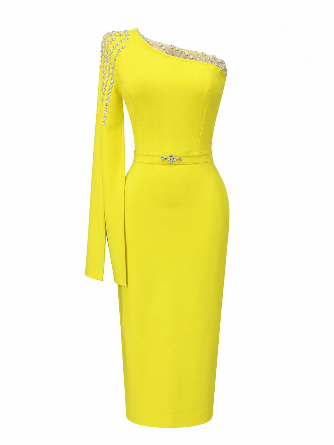 Crystal Embellished One-Shoulder Midi Dress - Radiance