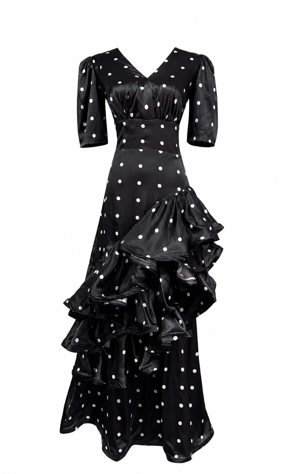 Polka Dot Ruffle Satin Dress - Valentina