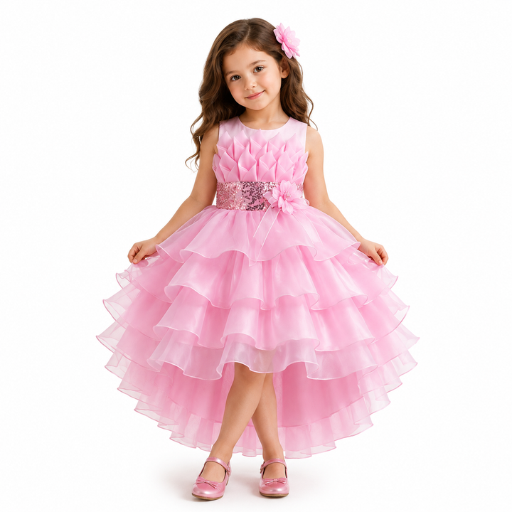 Royal Bloom Layered Princess Dress — Sapphire