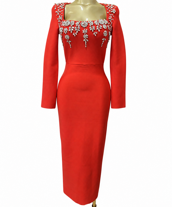 Crystal Floral Embellished Midi Dress - Prestige