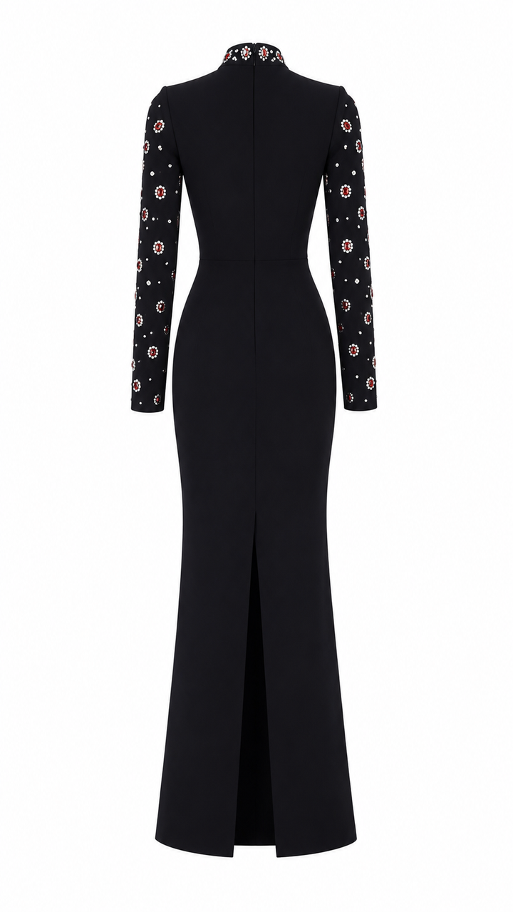 Embellished High-Neck Evening Gown - Royale