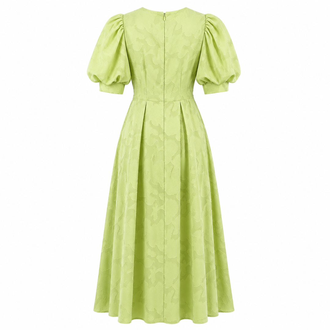 Lime Puff Sleeve Jacquard Dress - Bloom