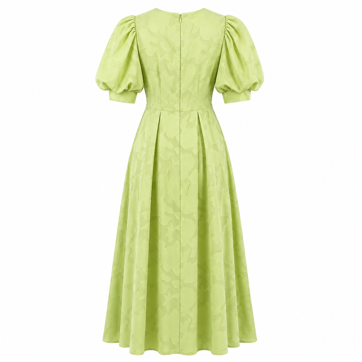 Lime Puff Sleeve Jacquard Dress - Bloom