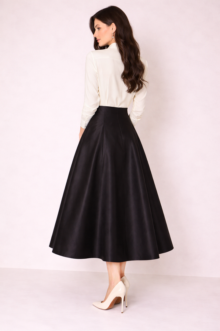 high-waisted midi skirt with gold button detail – ICON
