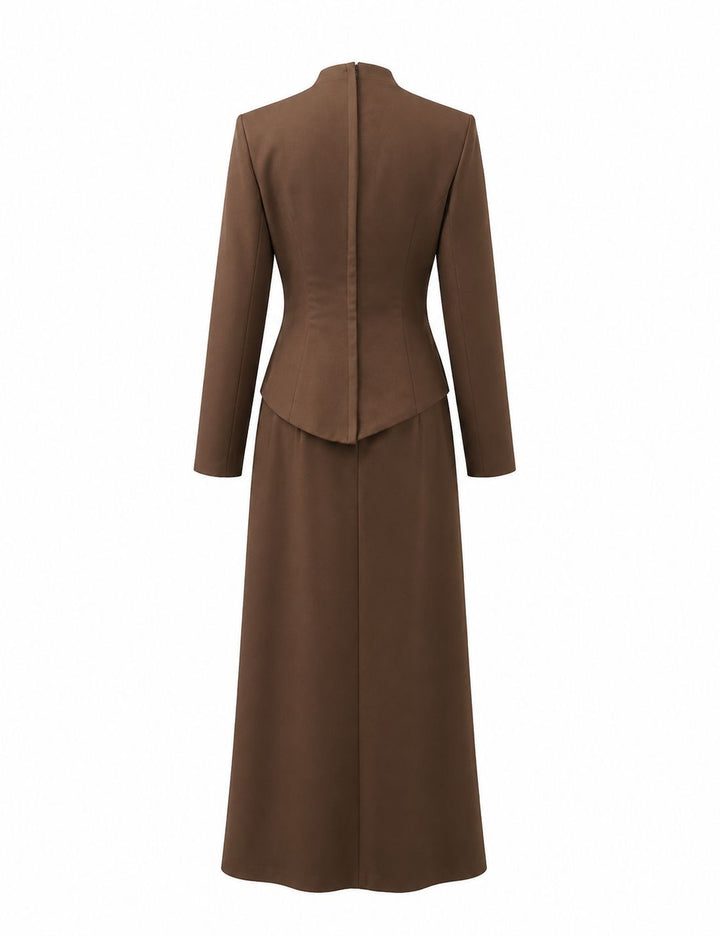 Elegant High-Neck Maxi Dress - Cocoa