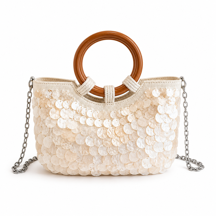 Pearl Disc Top Handle Bag - Ivory