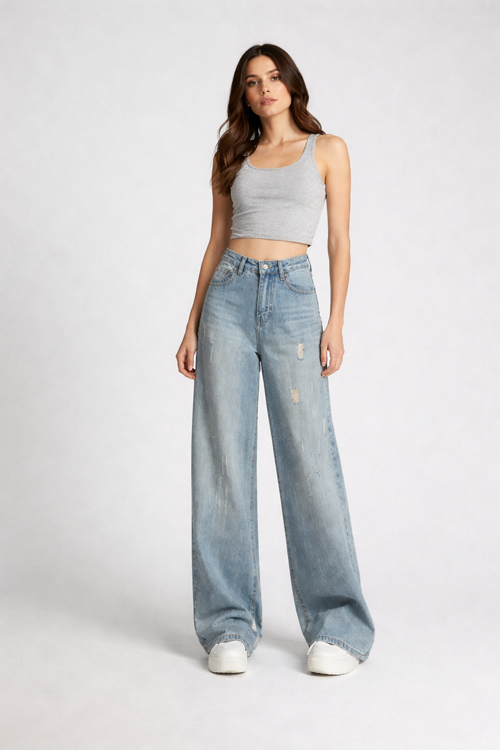 high-waisted wide leg distressed denim jeans – NOVA