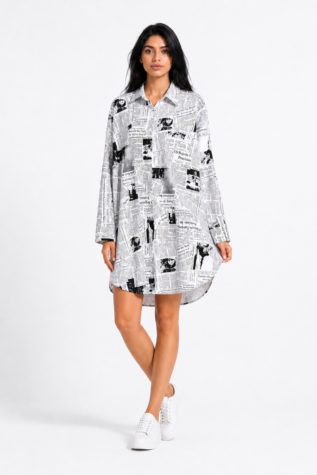 Newspaper Print Shirt Dress – MONO
