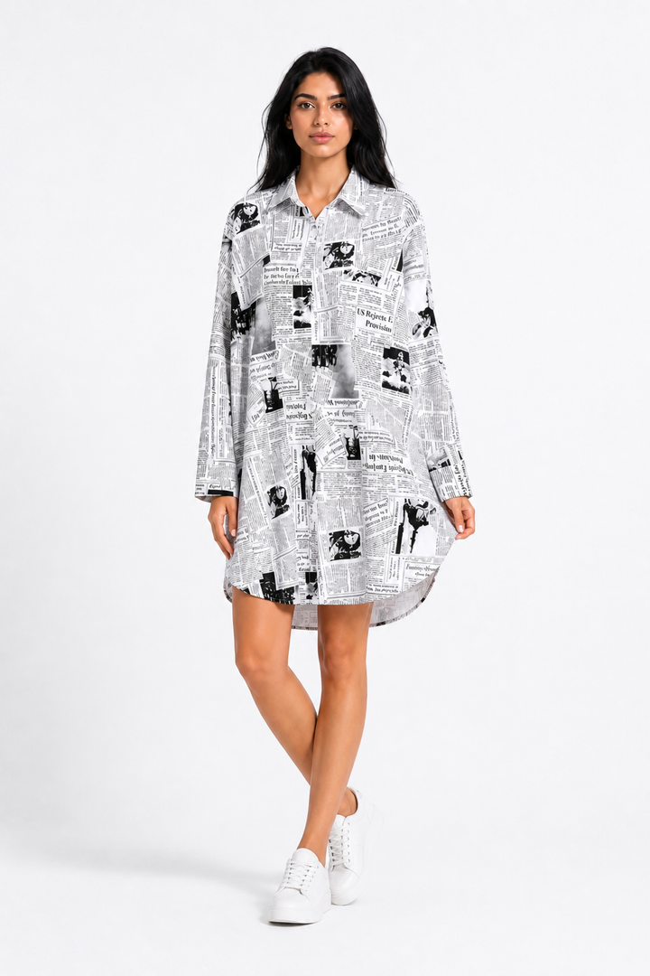 Newspaper Print Shirt Dress – MONO
