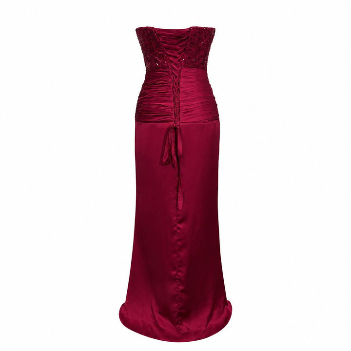 Sequin Satin Evening Gown - Ruby