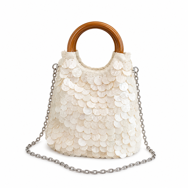 Pearl Disc Top Handle Bag - Ivory
