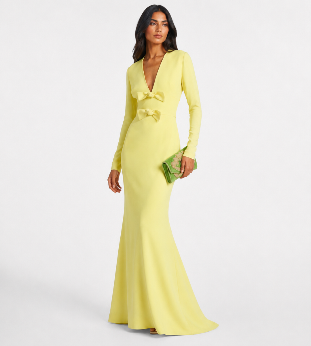 Lemon Yellow Bow Detail Mermaid Gown - Soleil