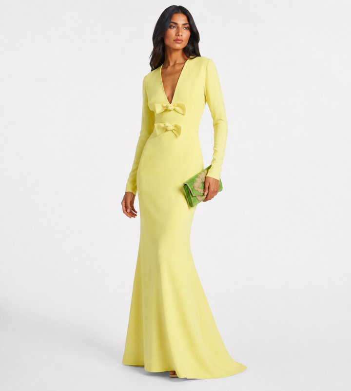 Lemon Yellow Bow Detail Mermaid Gown - Soleil