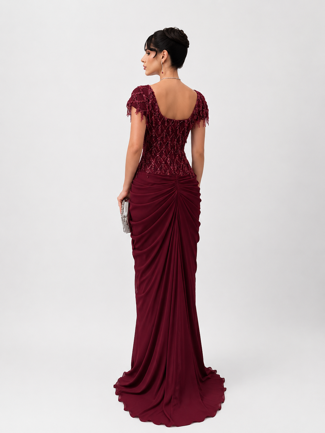 Embellished Draped Evening Gown - RUBENZA