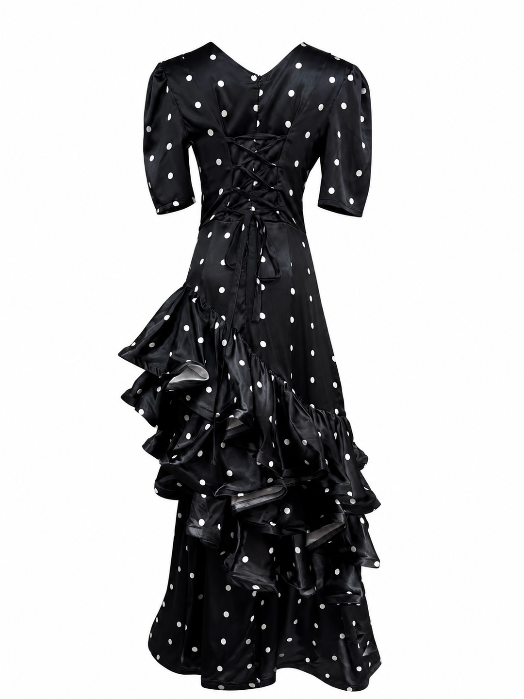 Polka Dot Ruffle Satin Dress - Valentina