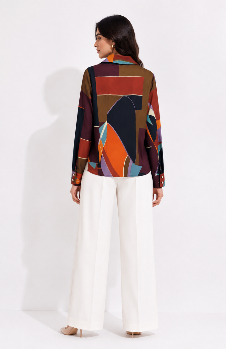 Autumn Mosaic Draped Blouse - Chic