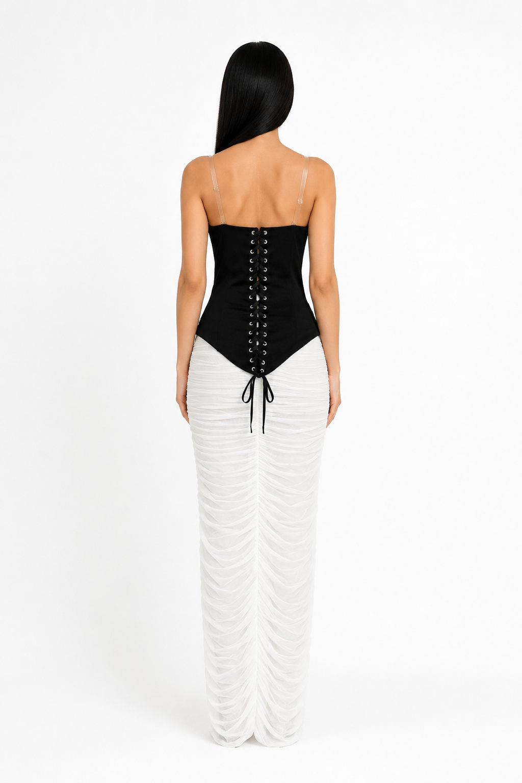 Crystal Contrast Ruched Midi Dress - Luna