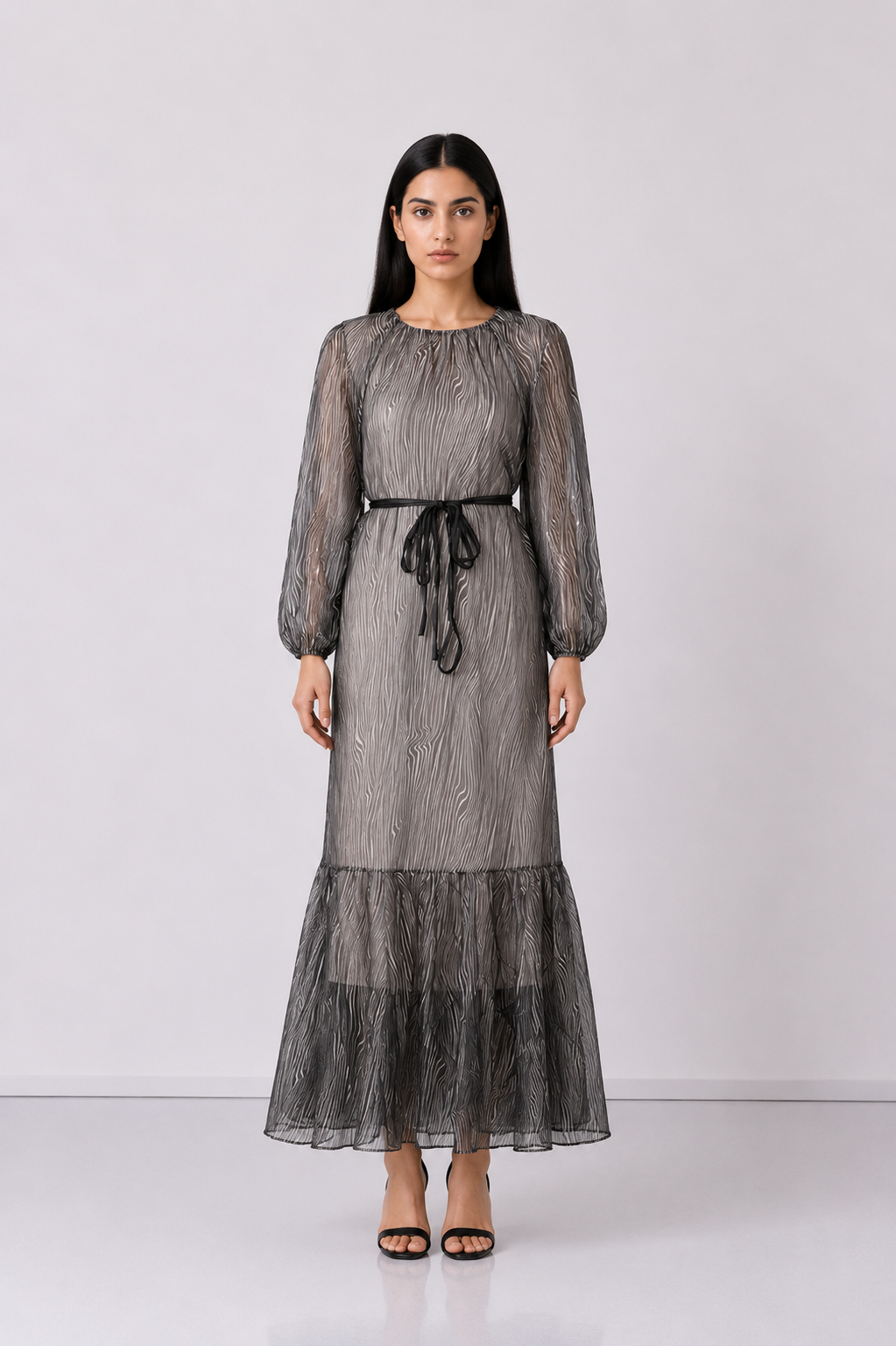 Black Sheer Wave Print Maxi Dress - Eclipse