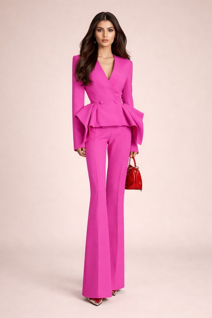 Strukturiertes Blazer-Hosen-Set mit skulpturiertem Peplum – Flerp 