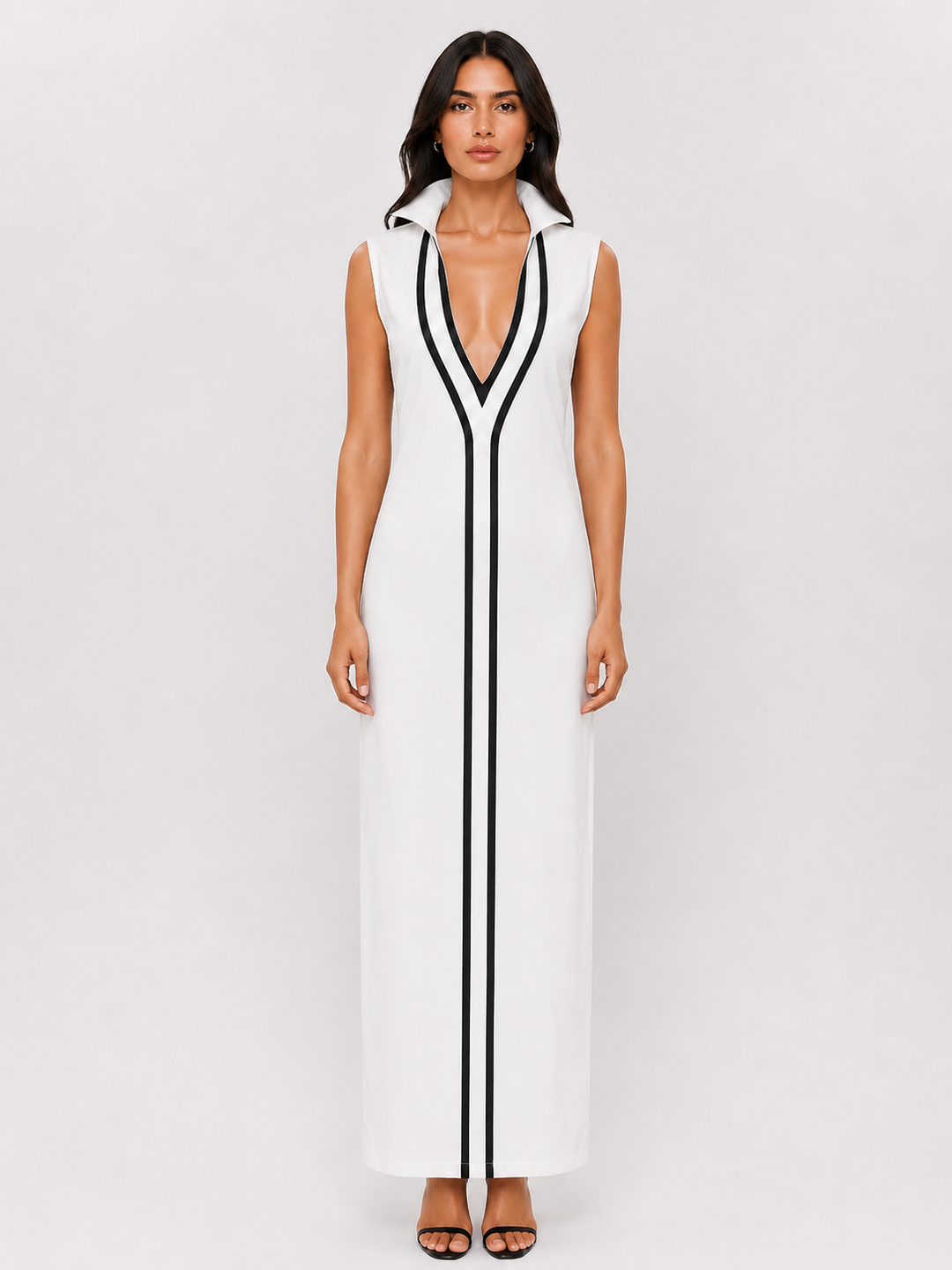 Elegant Contrast Trim Midi Dress - Modern