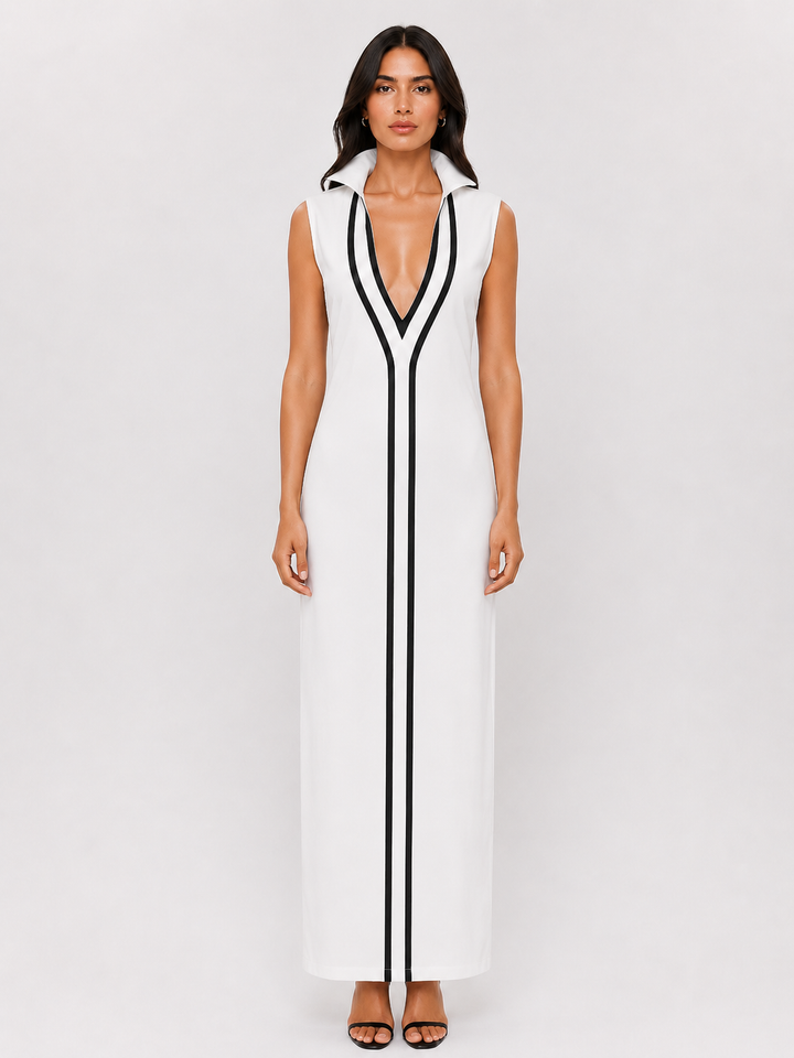 Elegant Contrast Trim Midi Dress - Modern