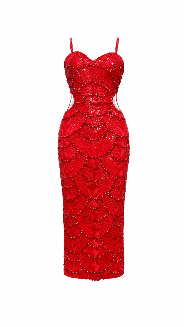 Pearl Beaded Midi Dress - Opulence