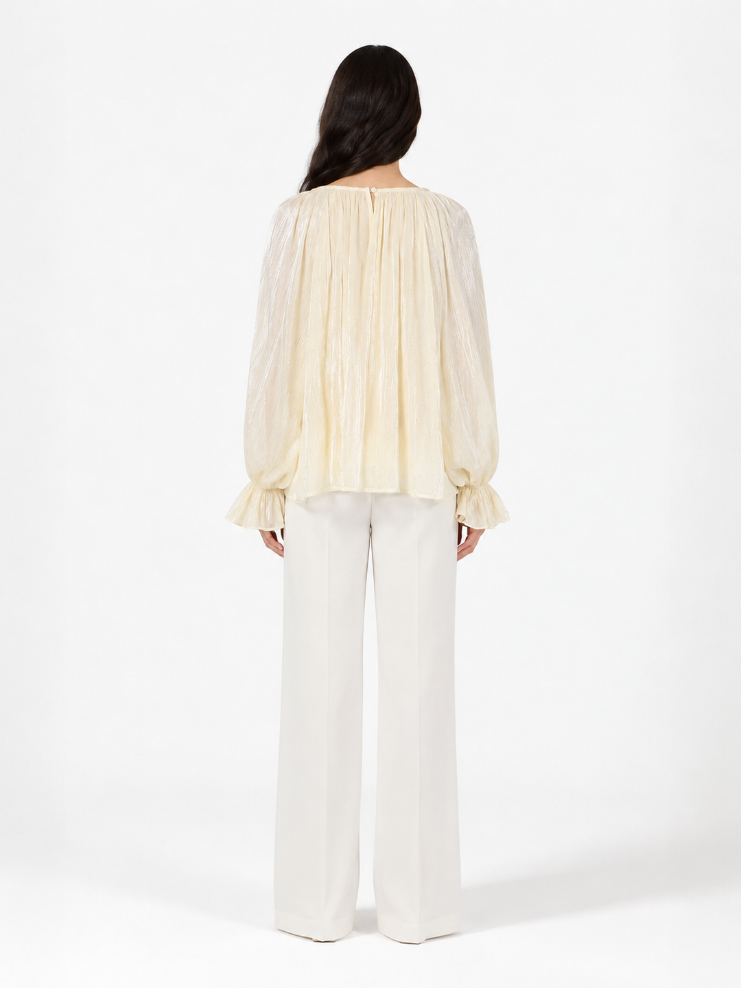 Ivory Shimmer Ruffle Sleeve Blouse - Grace