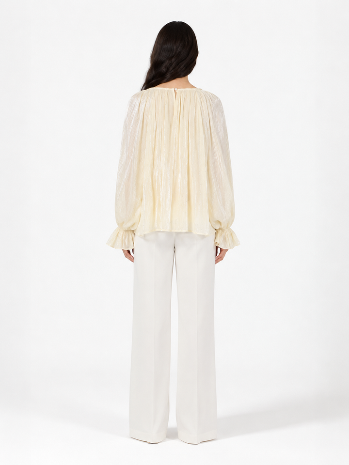 Ivory Shimmer Ruffle Sleeve Blouse - Grace