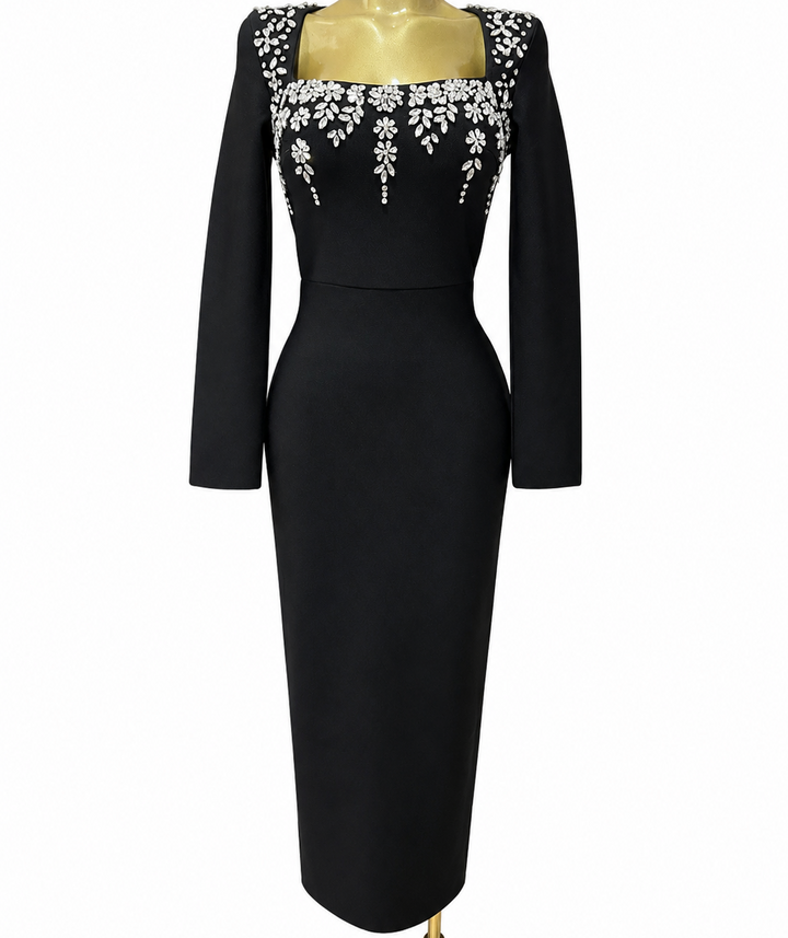 Crystal Floral Embellished Midi Dress - Prestige