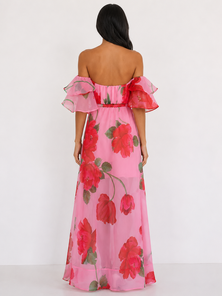 Pink Floral Ruffle Maxi Dress - Blossom