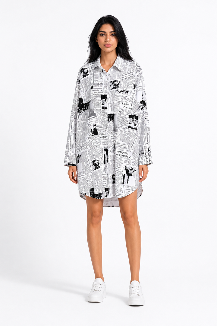 Newspaper Print Shirt Dress – MONO