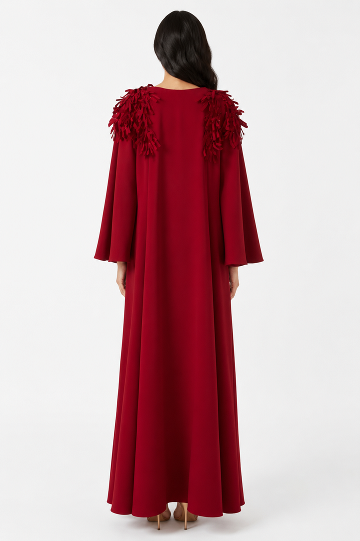 Floral Cape Sleeve Evening Gown - ROSAVÉ