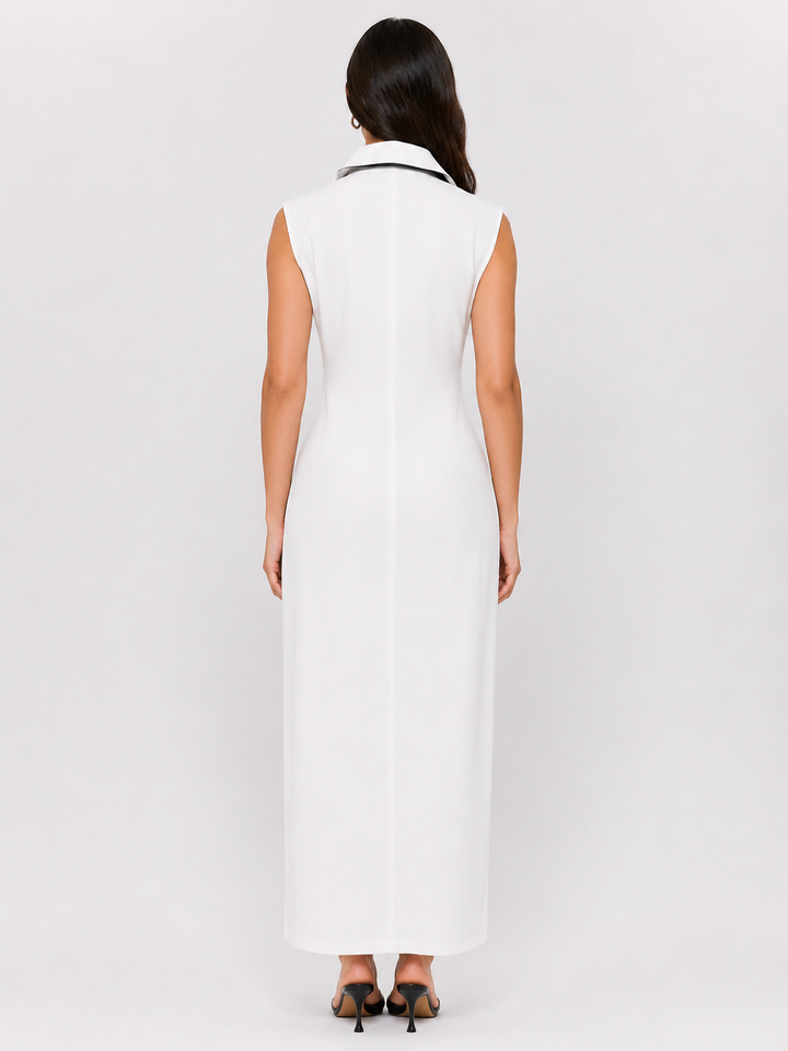 Elegant Contrast Trim Midi Dress - Modern