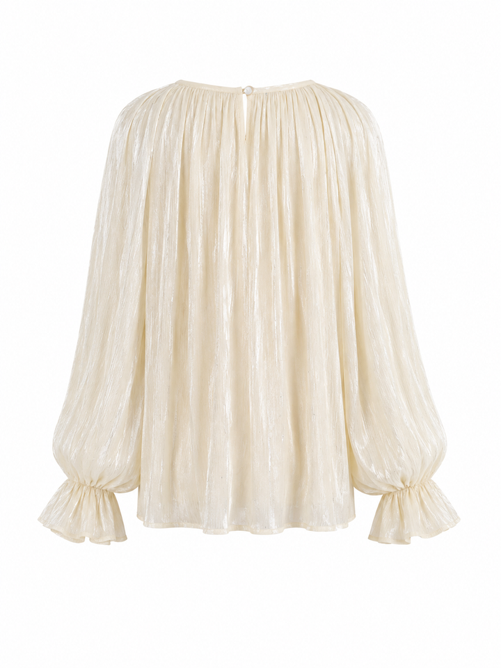 Ivory Shimmer Ruffle Sleeve Blouse - Grace