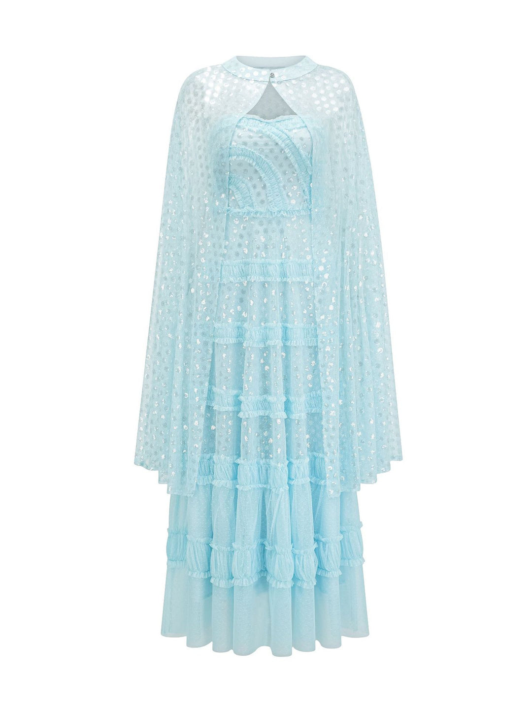 layered tulle maxi dress with sheer cape overlay – AZURE