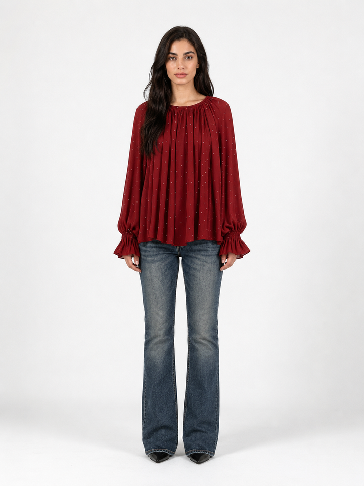 Ivory Shimmer Ruffle Sleeve Blouse - Grace
